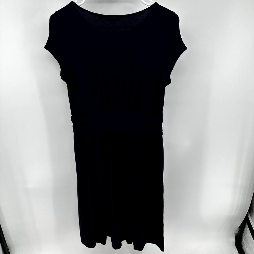 Boden Amelie Jersey Dress Fit Flare Knee Length Ruched Cap Sleeve Pockets Navy 6 - Picture 6 of 6